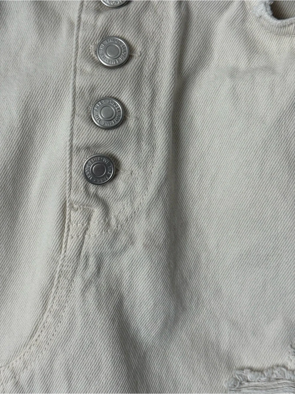 We the Free Cream Distressed Button-Front Denim Mini Skirt